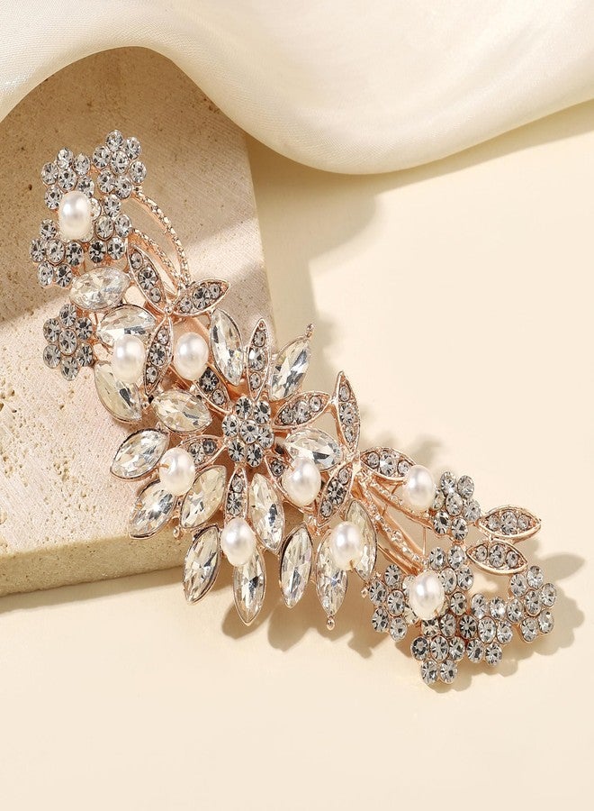 Hapibuy Rose Gold Crystal and Pearl Bridal Hair Clip Floral Hair Accessory Wedding Hair Comb For Women and Bride - Image 2